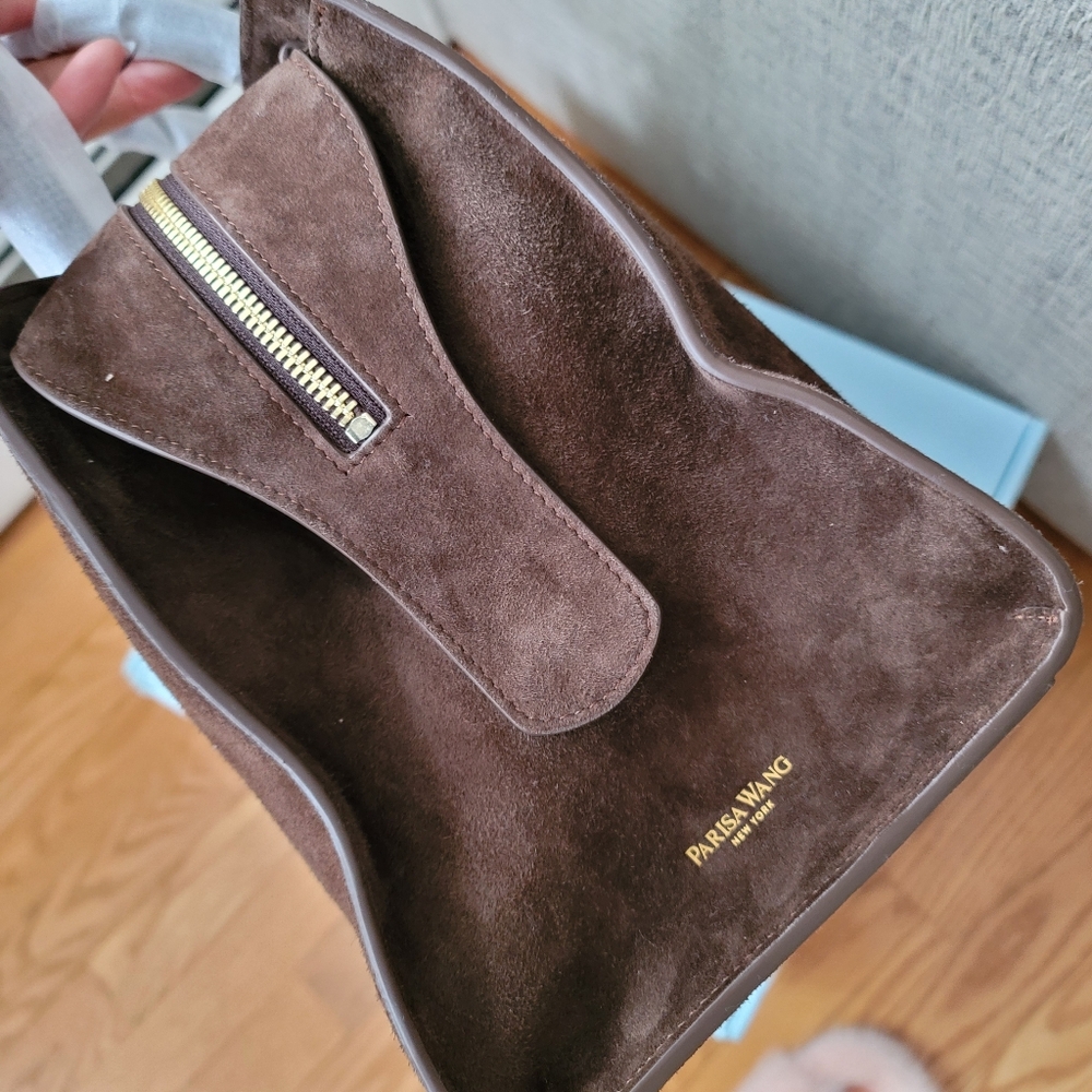 Parisa Wang Gabrielle 35 Soft Top Handle Bag Chocolate Suede NEW - Picture 11 of 16